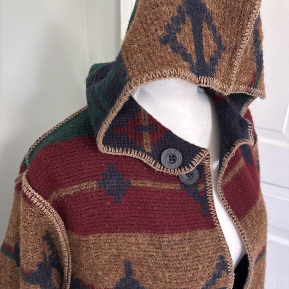 VTG Woolrich Navajo Aztec Long Trench Coat Duster Reversible Wool Medium - Picture 3 of 6